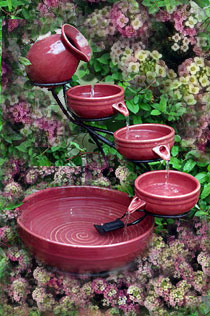 Creative Energy Technologies Inc: Glazed Red 4-Tier Solar Cascade Fountain